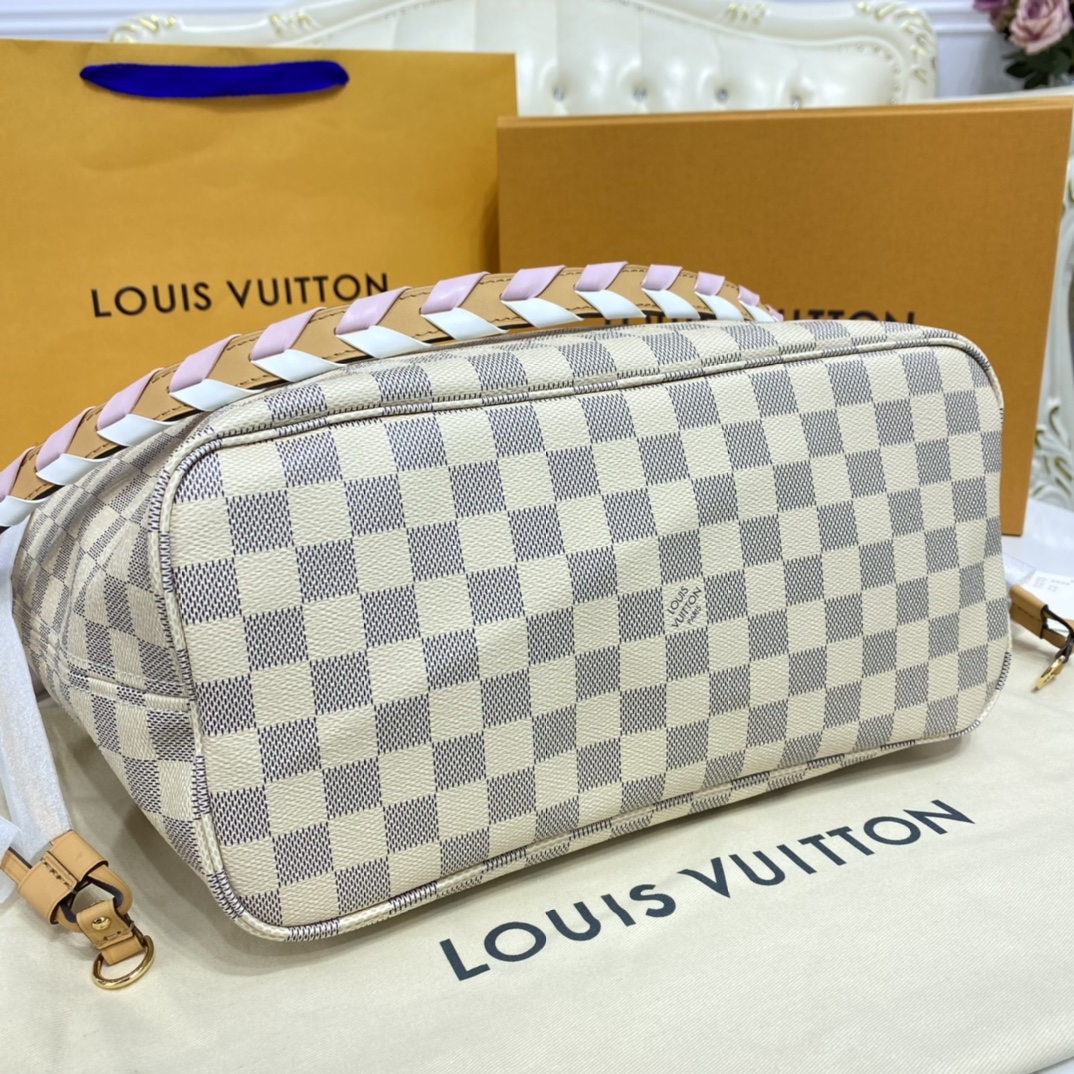 Louis Vuitton NEVERFULL MM Damier Azur Handbag N50047 Pink